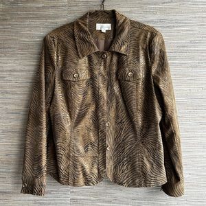 Metallic Faux Suede Zebra Snake Utility Jacket Size 10